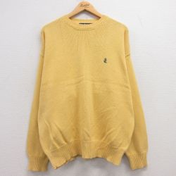 L★古着 ノーティカ NAUTICA 長袖 ブランド セーター メンズ 90年代 90s ワンポイントロゴ コットン クルーネック 黄 イエロー 【spe】 25feb14 中古 ニット トップス