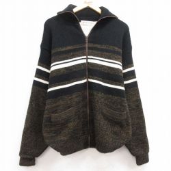 【50%OFF】L★古着 長袖 フルジップ ニット カーディガン メンズ 00年代 00s アクリル 茶他 ブラウン 内側サーマル 25feb14 中古 トップス