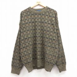 XL★古着 タウンクラフト 長袖 セーター メンズ 90年代 90s アクリル クルーネック 緑系他 グリーン 25feb14 中古 ニット トップス