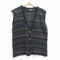 M★古着 ニット ベスト メンズ 90年代 90s フェアアイル アクリル USA製 紺他 ネイビー 25feb14 中古 トップス