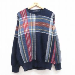 L★古着 ノーティカ NAUTICA 長袖 ブランド セーター メンズ 90年代 90s コットン クルーネック 紺他 ネイビー 25feb14 中古 ニット トップス