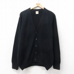 XL★古着 長袖 ニット カーディガン メンズ 無地 アクリル 黒 ブラック 25feb14 中古 トップス