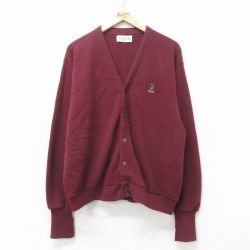 XL★古着 IZOD 長袖 ニット カーディガン メンズ 90年代 90s ワンポイントロゴ アクリル USA製 エンジ 25feb14 中古 トップス