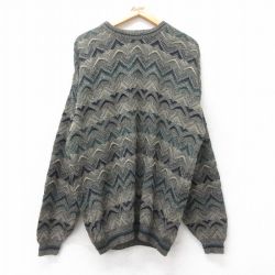 XL★古着 ジャンセン 長袖 セーター メンズ 00年代 00s アクリル クルーネック 緑他 グリーン 25feb15 中古 ニット トップス