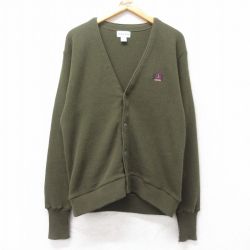 M★古着 IZOD 長袖 ニット カーディガン メンズ 90年代 90s ワンポイントロゴ アクリル 緑 グリーン 25feb15 中古 トップス