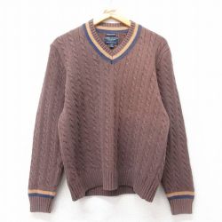 【50%OFF】M★古着 アメリカンイーグル American Eagle 長袖 ケーブル セーター メンズ コットン Vネック 茶 ブラウン 25feb15 中古 ニット トップス