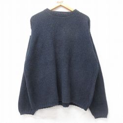 XL★古着 長袖 セーター メンズ 90年代 90s 手織り 大きいサイズ クルーネック USA製 紺 ネイビー 25feb15 中古 ニット トップス