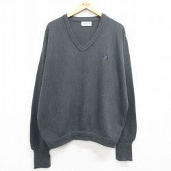 【50%OFF】XL★古着 IZOD 長袖 セーター メンズ 90年代 90s ワンポイントロゴ 大きいサイズ アクリル Vネック USA製 グレー 霜降り 25feb17 中古 ニット トップス