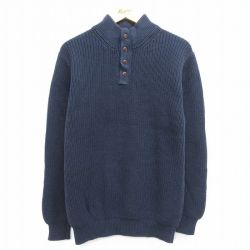 L★古着 エルエルビーン LLBEAN 長袖 セーター メンズ 00年代 00s コットン ヘンリーネック 紺 ネイビー 25feb17 中古 ニット トップス