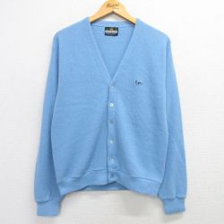 M★古着 長袖 ニット カーディガン メンズ 80年代 80s ワンポイントロゴ アクリル 水色 25feb17 中古 トップス