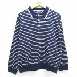 【50%OFF】L★古着 トミーヒルフィガー TOMMY HILFIGER 長袖 ブランド セーター メンズ 90年代 90s ワンポイントロゴ コットン 襟付き 紺他 ネイビー 25feb17 中古 ニット トップス