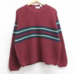 【50%OFF】L★古着 アリゾナジーンズ 長袖 セーター メンズ 00年代 00s クルーネック エンジ他 25feb17 中古 ニット トップス