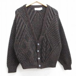 M★古着 シアーズ 長袖 ニット カーディガン メンズ 90年代 90s アクリル USA製 茶他 ブラウン 25feb17 中古 トップス