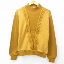 S★古着 長袖 セーター メンズ 80年代 80s モックネック ハイネック 黄系 イエロー 25feb18 中古 ニット トップス
