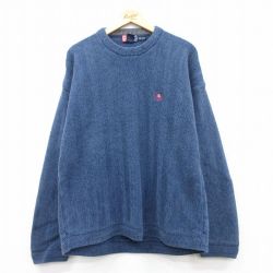 XL★古着 ラルフローレン Ralph Lauren チャップス 長袖 ブランド セーター メンズ 90年代 90s ヘリンボーン ワンポイントロゴ コットン クルーネック 紺 ネイビー 25feb18 中古 ニット トップス