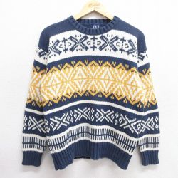 S★古着 ギャップ GAP 長袖 セーター メンズ 90年代 90s コットン クルーネック 紺他 ネイビー 25feb19 中古 ニット トップス