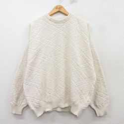 【50%OFF】XL★古着 長袖 セーター メンズ 90年代 90s 大きいサイズ コットン クルーネック USA製 白 ホワイト 25feb19 中古 ニット トップス