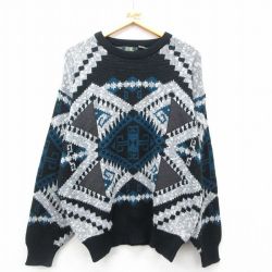 【50%OFF】XL★古着 STEFANO 長袖 セーター メンズ 90年代 90s クルーネック 黒他 ブラック 25feb19 中古 ニット トップス