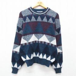 XL★古着 TODAYS NEWS 長袖 セーター メンズ 90年代 90s アクリル クルーネック 紺他 ネイビー 25feb19 中古 ニット トップス