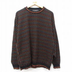 XL★古着 長袖 セーター メンズ 90年代 90s アクリル クルーネック USA製 黒他 ブラック 25feb19 中古 ニット トップス