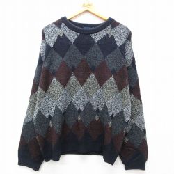 XL★古着 ピューリタン 長袖 セーター メンズ 00年代 00s コットン クルーネック 紺他 ネイビー 25feb19 中古 ニット トップス
