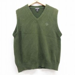 L★古着 ラルフローレン Ralph Lauren ポロジーンズ ブランド ニット ベスト メンズ 00年代 00s ワンポイントロゴ コットン Vネック 緑 グリーン 25feb20 中古 トップス