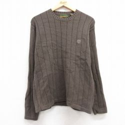 M★古着 ティンバーランド 長袖 セーター メンズ 00年代 00s ワンポイントロゴ コットン クルーネック 茶系 ブラウン 25feb20 中古 ニット トップス