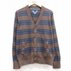 M★古着 トミーヒルフィガー TOMMY HILFIGER 長袖 ブランド ニット カーディガン メンズ ワンポイントロゴ コットン 茶他 ブラウン 25feb20 中古 トップス