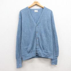 M★古着 長袖 ニット カーディガン メンズ 90年代 90s USA製 薄紺 ネイビー 25feb20 中古 トップス