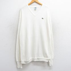 XL★古着 ラコステ LACOSTE IZOD 長袖 ブランド セーター メンズ 90年代 90s ワンポイントロゴ 大きいサイズ アクリル Vネック USA製 白 ホワイト 25feb22 中古 ニット トップス
