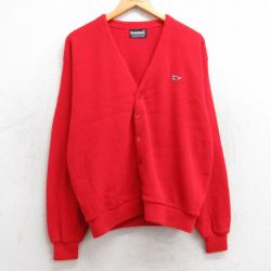 L★古着 ジャンセン 長袖 ニット カーディガン メンズ 90年代 90s 無地 アクリル USA製 紺 ネイビー 25feb22 中古 トップス