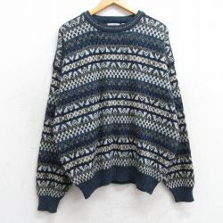 XL★古着 ベーシックエディションズ 長袖 セーター メンズ 00年代 00s アクリル クルーネック 紺他 ネイビー 25feb22 中古 ニット トップス