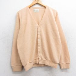 L★古着 シアーズ 長袖 ニット カーディガン メンズ 80年代 80s 無地 アクリル 薄オレンジ系 25feb22 中古 トップス