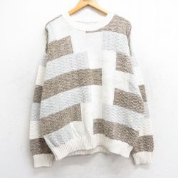 【20%OFF】XL★古着 長袖 セーター メンズ 90年代 90s 大きいサイズ コットン クルーネック USA製 白他 ホワイト 25feb22 中古 ニット トップス