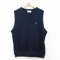 XL★古着 IZOD ニット ベスト メンズ 90年代 90s ワンポイントロゴ アクリル Vネック USA製 紺 ネイビー 25feb26 中古 トップス