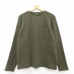 L★古着 ティンバーランド 長袖 セーター メンズ 00年代 00s ワンポイントロゴ ラグラン コットン クルーネック 濃緑 グリーン 25feb26 中古 ニット トップス