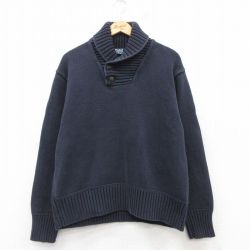 XL★古着 ラルフローレン Ralph Lauren 長袖 ブランド セーター メンズ 90年代 90s コットン ショールカラー 紺 ネイビー 25feb26 中古 ニット トップス