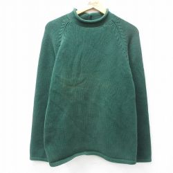 L★古着 ジェイクルー J.CREW 長袖 セーター メンズ 90年代 90s 無地 ラグラン コットン モックネック ハイネック 緑 グリーン 25feb27 中古 ニット トップス