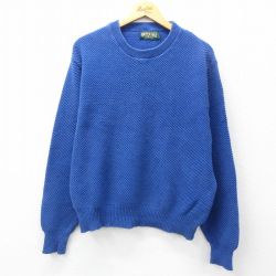 L★古着 アメリカンイーグル American Eagle 長袖 セーター メンズ 90年代 90s 無地 コットン クルーネック USA製 青 ブルー 25feb27 中古 ニット トップス