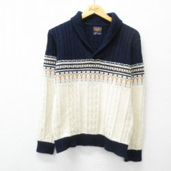 【50%OFF】M★古着 JCペニー 長袖 ケーブル セーター メンズ 80年代 80s ショールカラー 白他 ホワイト 25feb27 中古 ニット トップス