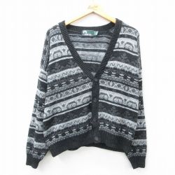 XL★古着 長袖 ニット カーディガン メンズ 90年代 90s アクリル USA製 黒他 ブラック 25feb27 中古 トップス