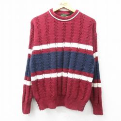 【20%OFF】M★古着 バンヒューセン 長袖 セーター メンズ 90年代 90s クルーネック エンジ他 25feb27 中古 ニット トップス