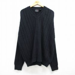 XL★古着 グレッグノーマン 長袖 セーター メンズ 大きいサイズ コットン Vネック 黒 ブラック 25feb28 中古 ニット トップス