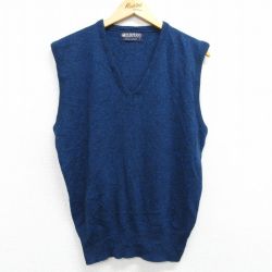 M★古着 ピューリタン ニット ベスト メンズ 80年代 80s 無地 アクリル Vネック USA製 紺 ネイビー 25feb28 中古 トップス