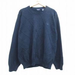 XL★古着 IZOD 長袖 セーター メンズ 大きいサイズ コットン クルーネック 紺 ネイビー 25feb28 中古 ニット トップス