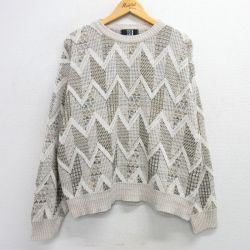 XL★古着 長袖 セーター メンズ 90年代 90s クルーネック USA製 ベージュ他 カーキ 25feb28 中古 ニット トップス