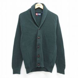 【50%OFF】M★古着 チャップス 長袖 ニット カーディガン メンズ コットン ショールカラー 濃緑 グリーン 25feb28 中古 トップス