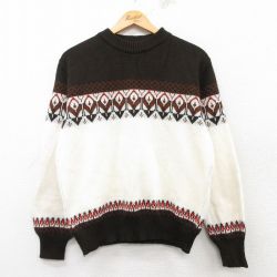 M★古着 フルーツオブザルーム 長袖 セーター メンズ 80年代 80s アクリル クルーネック 茶他 ブラウン 25feb28 中古 ニット トップス