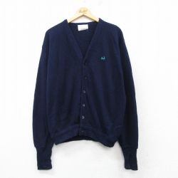 XL★古着 長袖 ニット カーディガン メンズ 80年代 80s アクリル USA製 紺 ネイビー 25feb28 中古 トップス