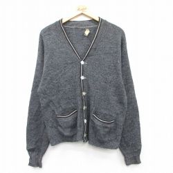 【50%OFF】M★古着 長袖 ビンテージ ニット カーディガン メンズ 70年代 70s アクリル 濃グレー 25feb28 中古 トップス